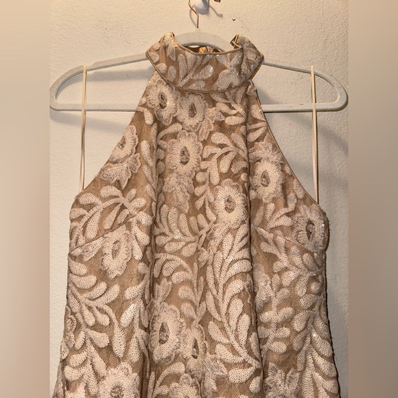 NWT Belle Badgley Mischka cream floral sequin halter mini dress formal party 8 - Picture 2 of 13